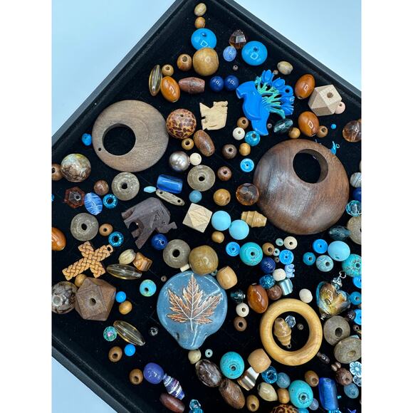 Vintage To Modern Bead Soup Mix Blues Browns Wood Ceramic Glass Acrylic - Picture 3 of 4